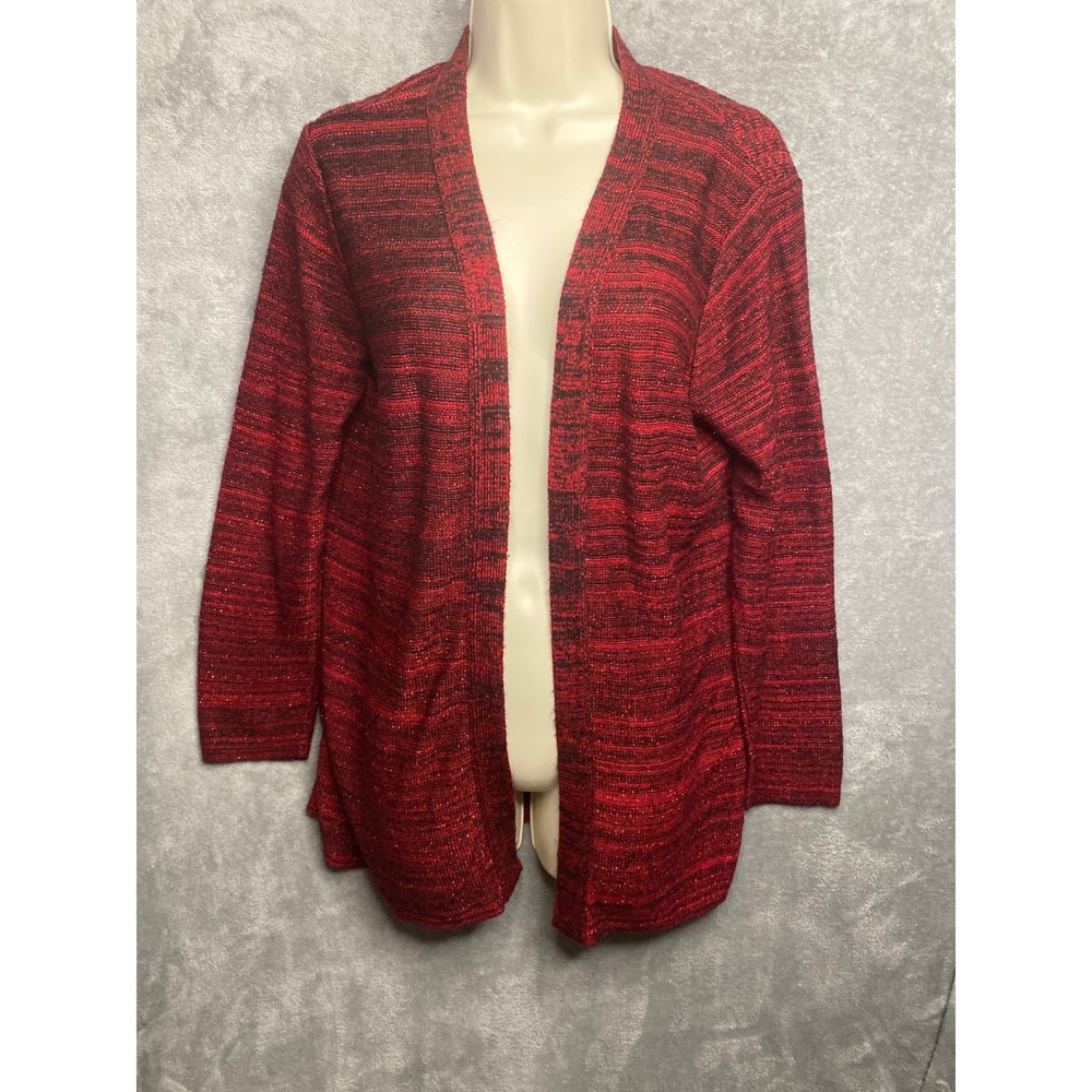 Casual Nights Women's Red Black Sparkle Knit Open Front Cardigan Sweater‎ M